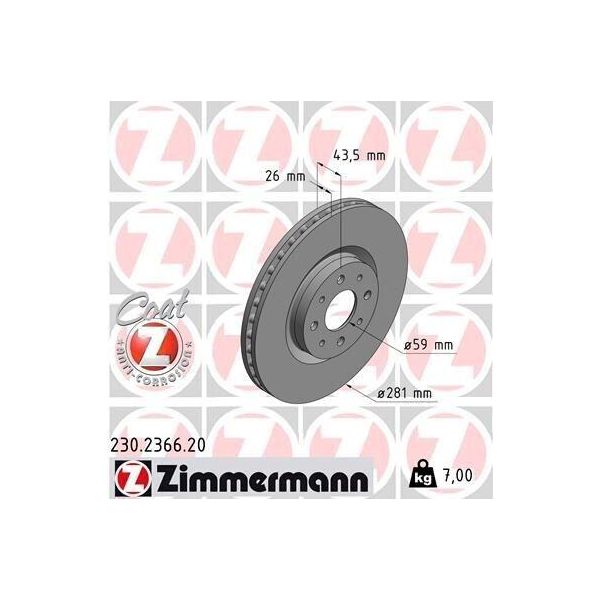 Zimmermann 230.2366.20 - Disco Freno Per Mito (955), Bravo, Stilo-image