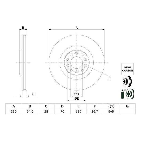 Bosch 0 986 479 E88 - Disco Freno Oe 50532932 Per Giulia (952), Stelvio (949)-image