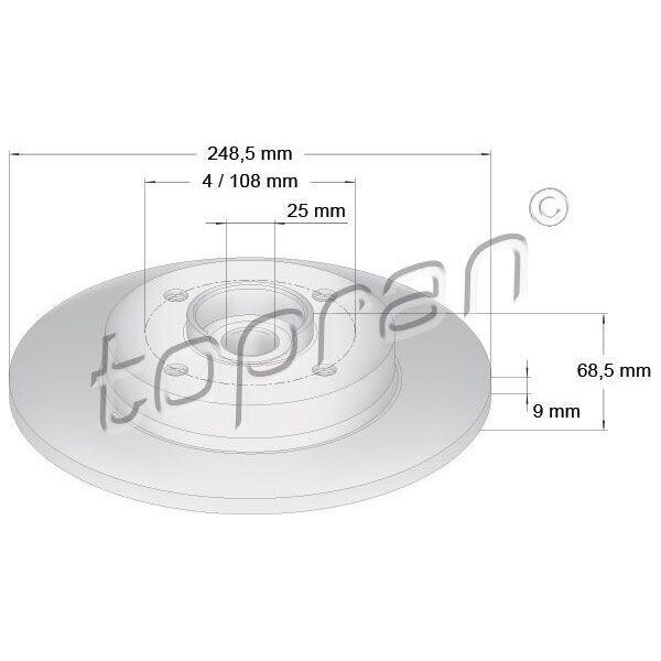 Topran 721 185 - Oe 4246 Z9 Disco Freno, Asse Posteriore Per C4 (La), C4 I (Lc), 307 Sw (3H), 307 Cc (3B), 307-image