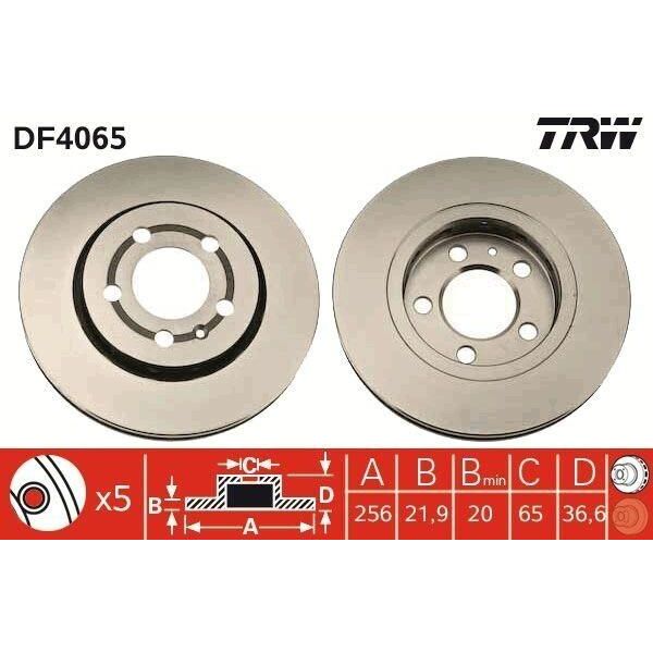 Trw DF4065 - Disco Freno Oe 8N0 615 601 B Per A3 (8L), Tt (8N), Leon (1M1), Toledo Ii (1M2), Octavia I (1U), Bora (1J), Golf Iv (1J), New Beetle-image