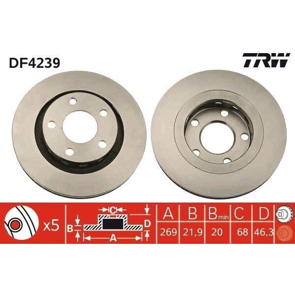 Trw DF4239 - Disco Freno Oe 4D0 615 601 B Per A8 (4D), A6 (4B)-image