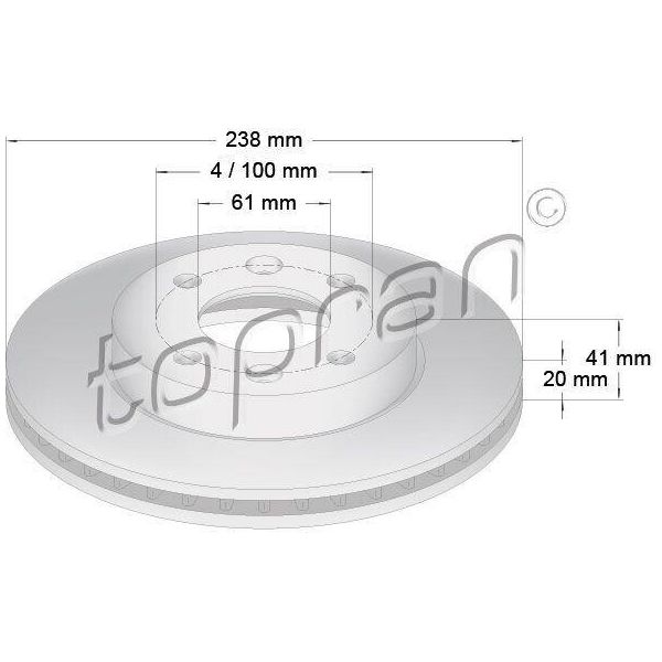 Topran 700 176 - Oe 4020 600 Qaj Disco Freno, Asse Anteriore Per Clio I, Clio Ii, Kangoo (Kc), Kangoo (Fc), Megane I, Thalia I (Lb), Thalia Ii (Lu)-image