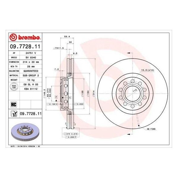 Brembo 09.7728.11 - Oe 441615301AA Disco Freno Per A6 (4A), A8 (4D)-image