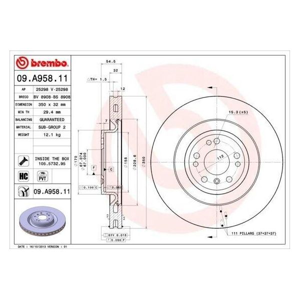 Brembo 09.A958.11 - Oe A1664211400 Disco Freno Per Gle (C292), Gle (W166), Classe Gl (X166), Gls (X166), Classe M (W166)-image