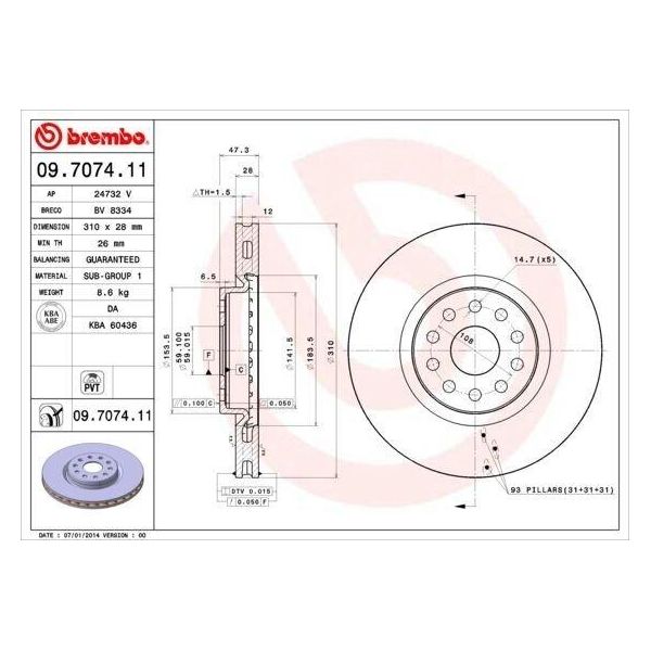 Brembo 09.7074.11 - Disco Freno Oe 60629865 Per 166 (936)-image