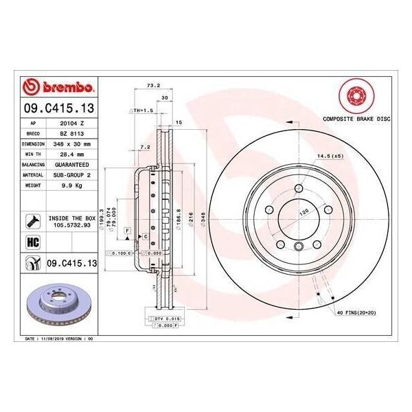 Brembo 09.C415.13 - Disco Freno Oe 34116782593 Per Z4 (E89)-image