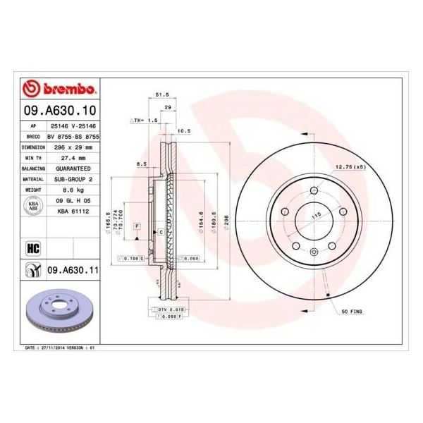 Brembo 09.A630.10 - Oe 20892949 Disco Freno Per Antara (L07), Captiva-image
