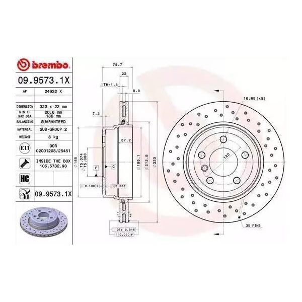 Brembo 09.9573.1X - Disco Freno Oe 34213332217 Per X3 (E83)-image