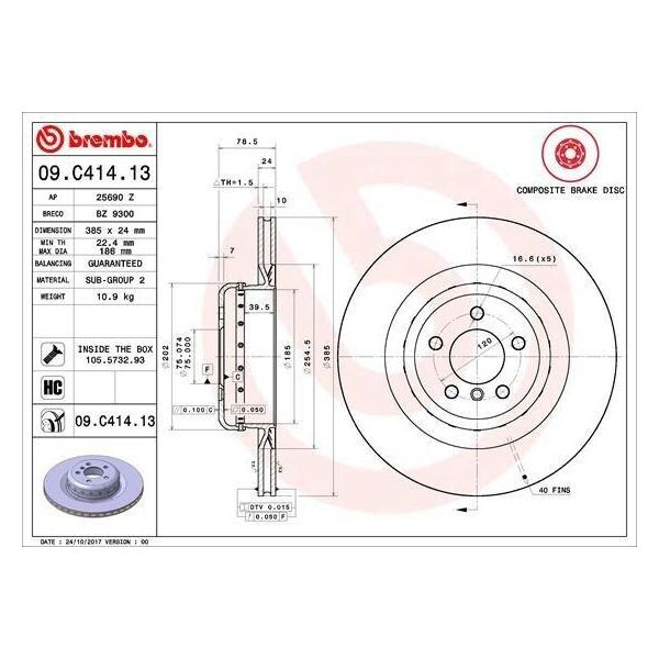 Brembo 09.C414.13 - Disco Freno Oe 34216779535 Per X5 (E70), X5 (F15, F85), X6 (E71), X6 (F16)-image