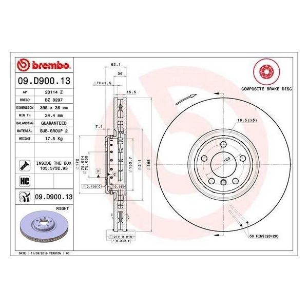 Brembo 09.D900.13 - Disco Freno Oe 34116789070 Per X5 (E70), X5 (F15, F85), X6 (E71), X6 (F16)-image
