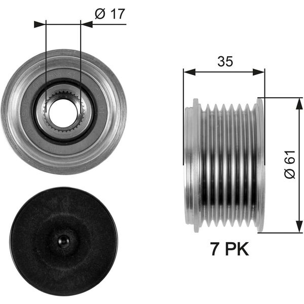 Gates OAP7095 - Puleggia Alternatore Oe 021903119J Per Q7 (4L), Cayenne (9PA), Macan (95B), Phaeton (3D), Touareg (7L)-image