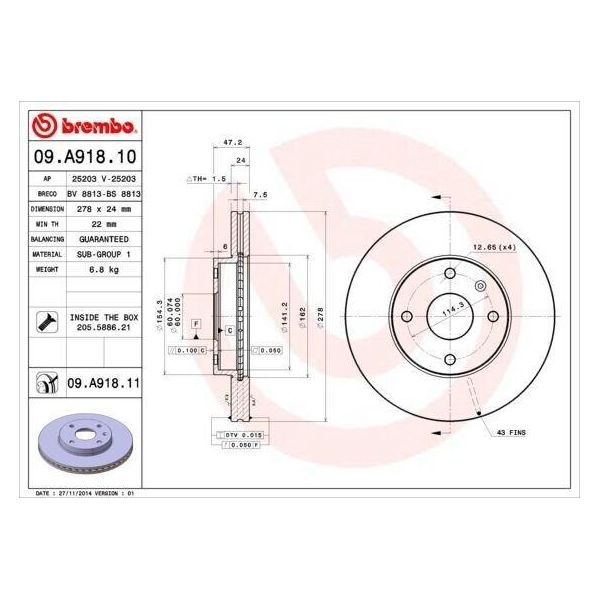 Brembo 09.A918.11 - Disco Freno Oe 96329364 Per Epica (KL1)-image