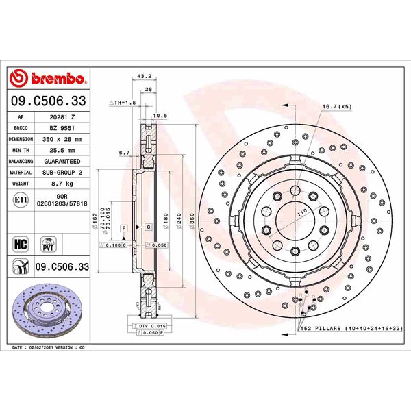 Brembo 09.C506.33 - Disco Freno Oe 50543506 Per Giulia (952), Stelvio (949)-image