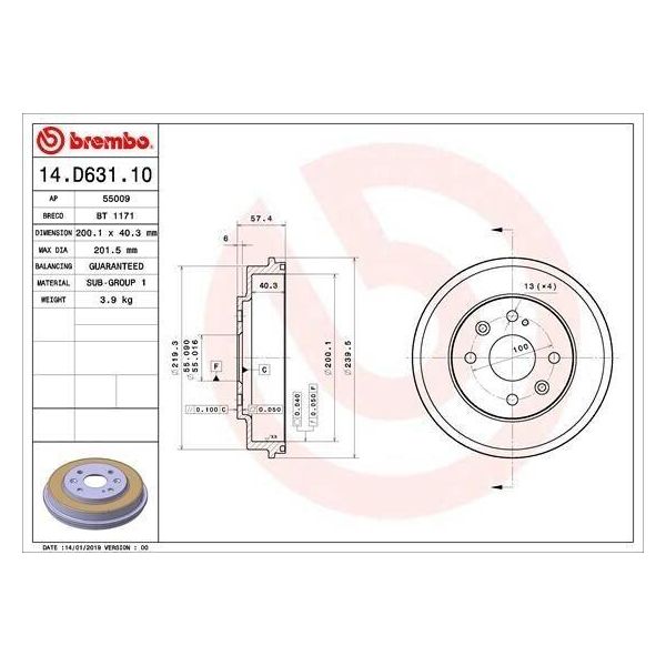 Brembo 14.D631.10 - Oe B59626251 Tamburo Del Freno Per 323 (Bj), Demio (Dw)-image