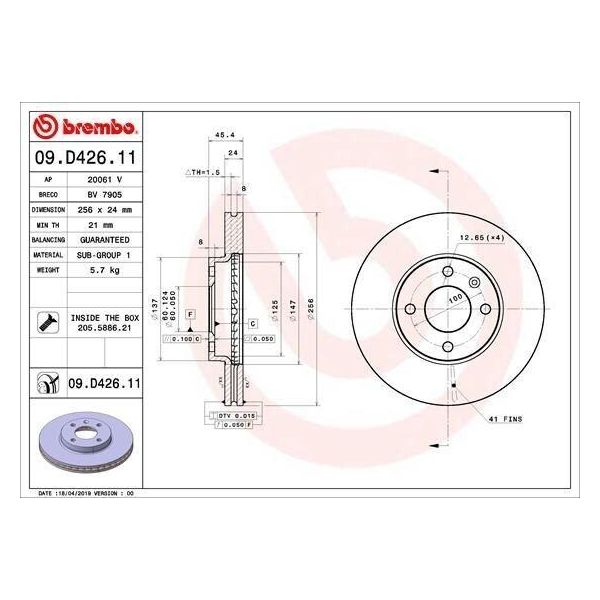 Brembo 09.D426.11 - Disco Freno Oe 13502001 Per Aveo (T300)-image