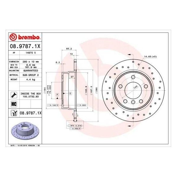 Brembo 08.9787.1X - Disco Freno Oe 34216764647 Per Serie 1 (E81), Serie 1 (E87)-image