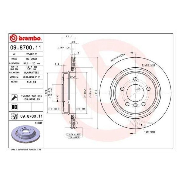 Brembo 09.8700.11 - Disco Freno Oe 34212227178 Per Serie 3 (E36), Z3 (E36)-image