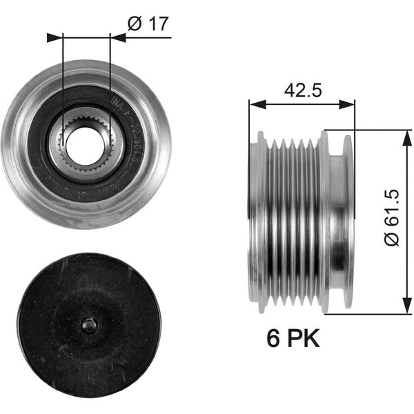 Gates OAP7047 - Puleggia Alternatore Di Primo Equipaggiamento 038903119 Per A3 (8L), Alhambra (7V), Octavia I (1U), Golf Iv (1J), New Beetle, Sharan (7M)-image
