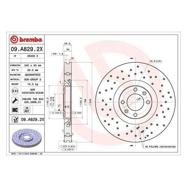 Brembo 09.A829.2X - Disco Freno Oe 1611841480 Per 308 Cc (4B), 308 I, DS4, DS5, DS5 (Kf)-image