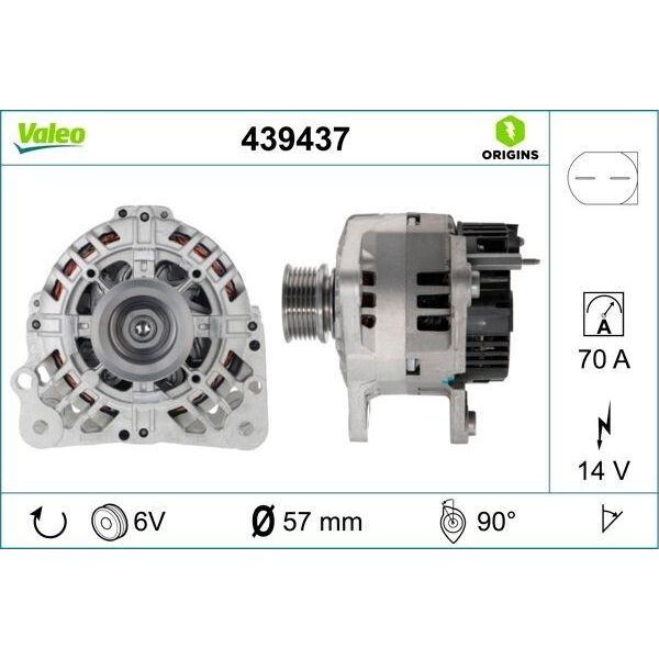 Valeo 439437 - Alternatore Oe 030903023L Per Toledo Iii (5P2), Toledo Ii (1M2), Leon (1P1), Leon (1M1), Inca (6K), Ibiza (6J, 6P), Ibiza (6L), Ibiza (6K), Cordoba (6K), Cordoba (6L), Arosa (6H), Roomster (5J), Octavia Ii (1Z), Octavia I (1U), Fabia Ii (54), Fabia I (6Y), Polo (6V), Polo (9N), Polo (6N), New Beetle, Lupo (6E1, 6X1), Golf Plus (5M), Golf Iv (1J), Golf Iii (1H), Fox (5Z), Bora (1J)-image