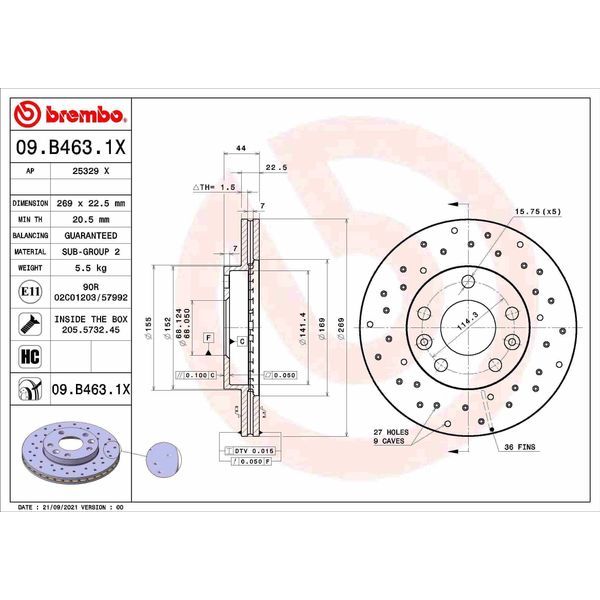 Brembo 09.B463.1X - Disco Freno Oe 402066300R Per Duster, Megane Iv-image