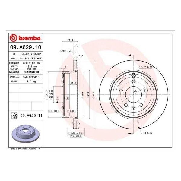 Brembo 09.A629.10 - Disco Freno Oe 15223784 Per Antara (L07), Captiva, Equinox-image