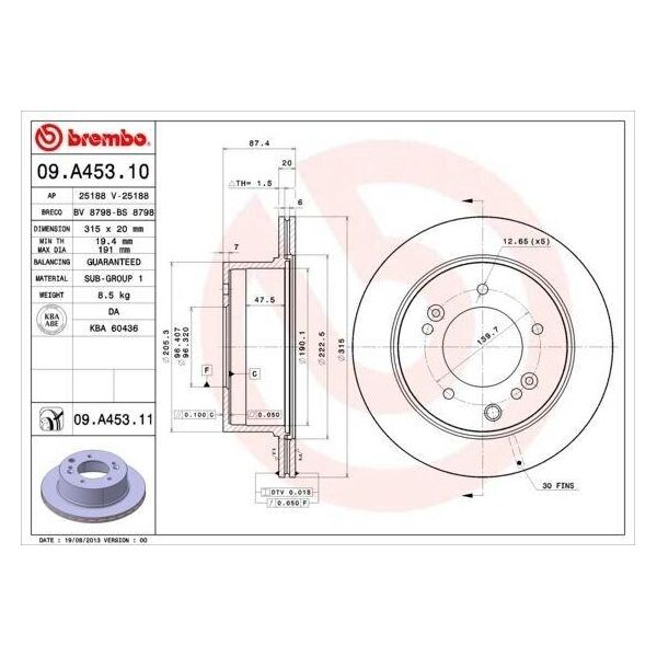 Brembo 09.A453.11 - Oe 584113E300 Disco Freno Per Sorento I (Jc)-image