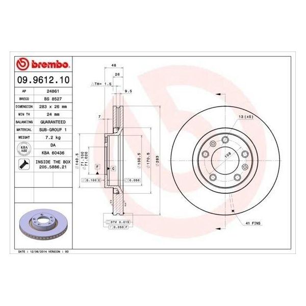 Brembo 09.9612.10 - Disco Freno Oe 4246F4 Per 605 (6B)-image