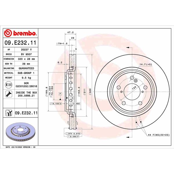2X Brembo Disco Freno 09.E232.11 Per Honda Odyssey (RC1 RC2 RC4) 47Mm 320Mm-image