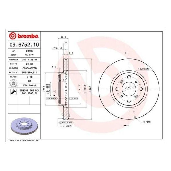 Brembo 09.6752.10 - Disco Freno Oe 45251SS0A00 Per Civic Vi, Prelude-image