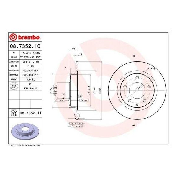 Brembo 08.7352.11 - Oe 3415598 Disco Freno Per MX-6 (Ge), Premacy (Cp), Xedos 6 (Ca)-image