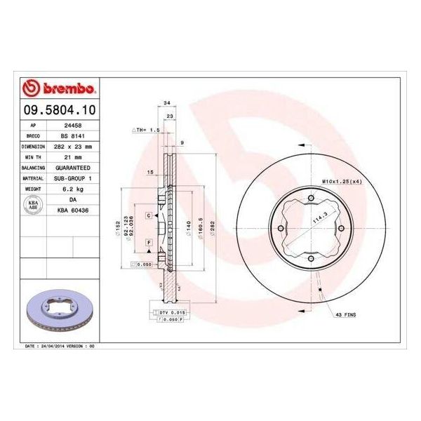 Brembo 09.5804.10 - Disco Freno Oe 45251SM4G02 Per Accord Iv, Accord V-image
