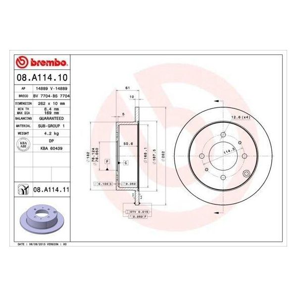 Brembo 08.A114.11 - Disco Freno Oe 5841138300 Per Magentis, Matrix (Fc), Sonata Iv (Ef)-image