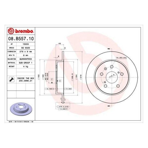 Brembo 08.B557.10 - Disco Freno Oe 71750932 Per Sedici-image