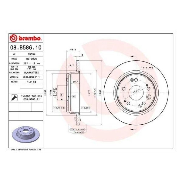 Brembo 08.B586.10 - Disco Freno Oe 42510S7AJ00 Per FR-V (Be), Stream (Rn)-image