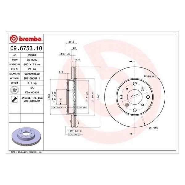 Brembo 09.6753.10 - Disco Freno Oe 45251S0A940 Per Accord Vi, Prelude-image