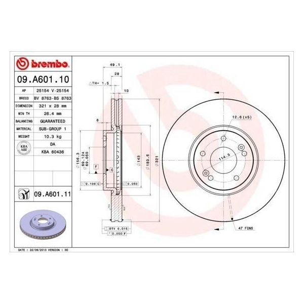 Brembo 09.A601.10 - Disco Freno Oe 517122B700 Per Ix55, Santa Fe Ii (Cm)-image