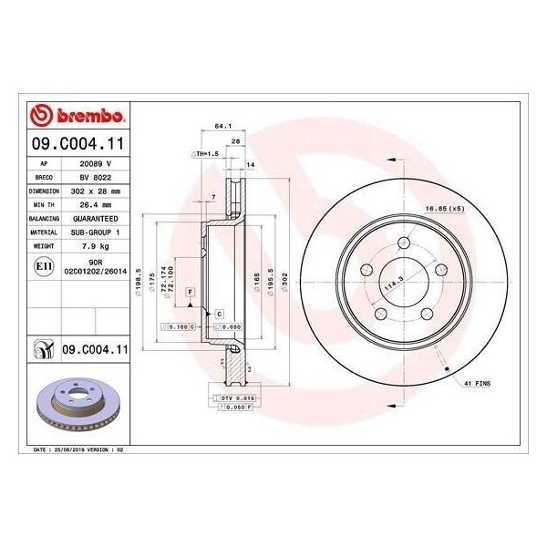 Brembo 09.C004.11 - Disco Freno Oe 52109938AB Per Cherokee (Kk), Compass-image