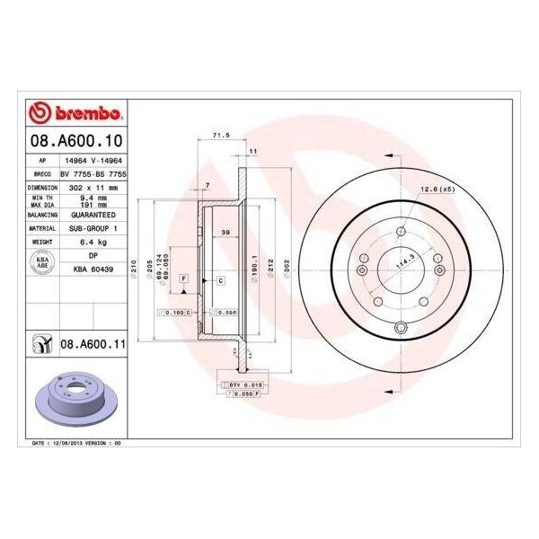 Brembo 08.A600.11 - Oe 584112B000 Disco Freno Per Santa Fe Ii (Cm)-image