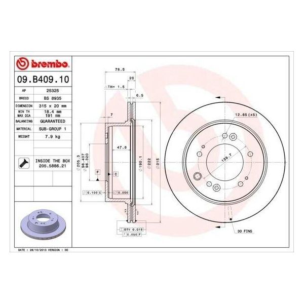 Brembo 09.B409.10 - Oe 584113E500 Disco Freno Per Sorento I (Jc)-image