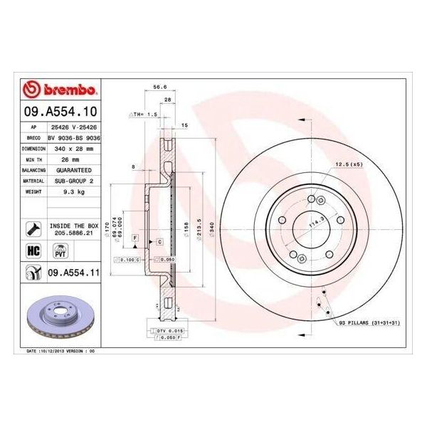 2X Disco Freno Brembo 09.A554.11 Per Hyundai Genesis Coupé 57Mm 340Mm-image