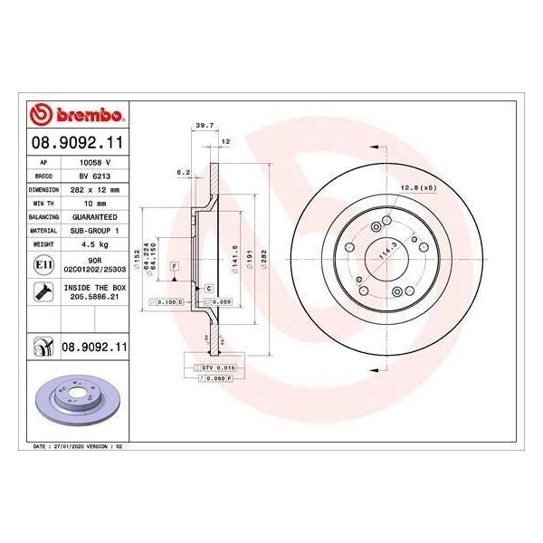 2X Disco Freno Brembo 08.9092.11 Per Honda S2000 (Ap) 40Mm 282Mm-image