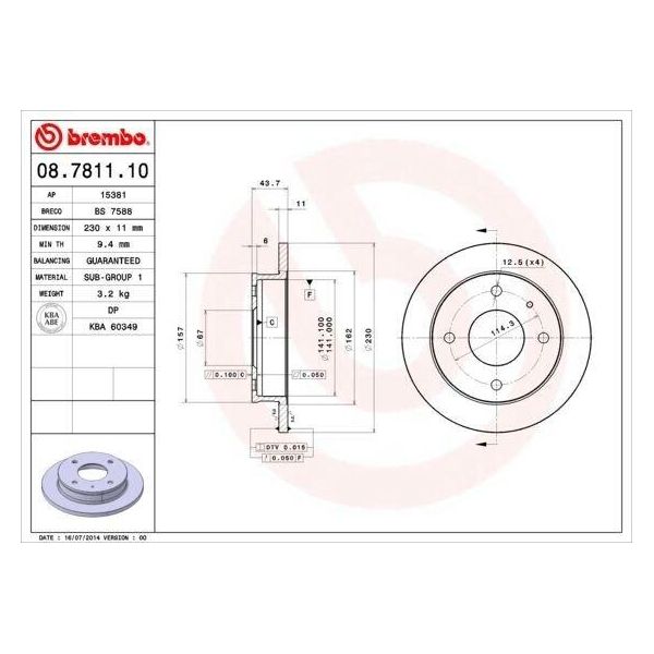 Brembo 08.7811.10 - Disco Freno Oe 5171202000 Per Atos (Mx)-image