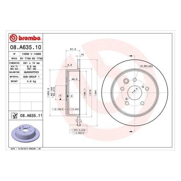 2X Brembo Disco Freno 08.A635.11 Per Lexus Is Ii (GSE2_ ALE2_ USE2_) 61Mm-image