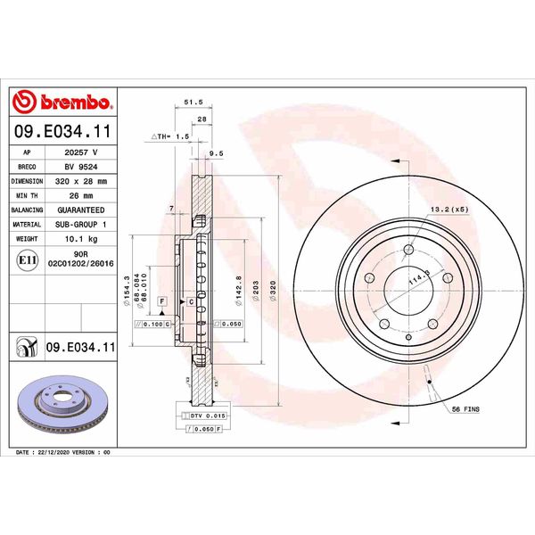 Brembo 09.E034.11 - Disco Freno Oe TK7833251B Per 6 (G), CX-5 (Kf)-image