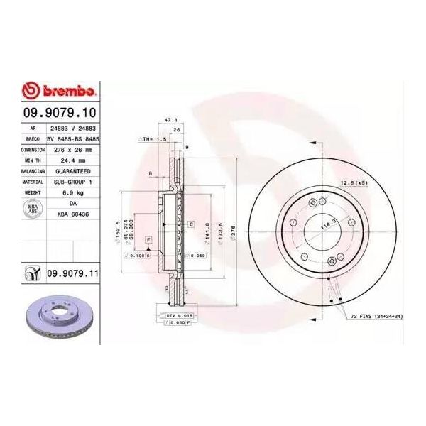 Brembo 09.9079.11 - Disco Freno Oe 5171226000 Per Santa Fe I (Sm)-image