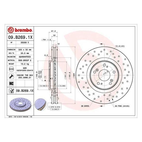 2X Brembo Disco Freno 09.B269.1X Per Honda Accord Viii (Cu) Accord Viii Estate-image