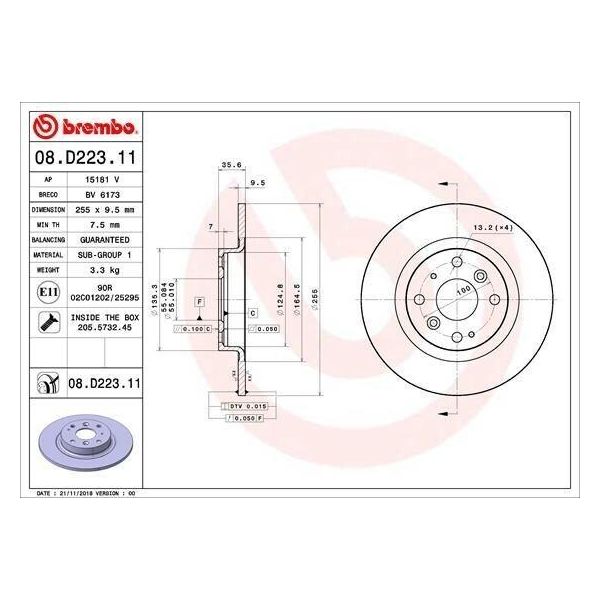 Brembo 08.D223.11 - Disco Freno Oe DA9L26251 Per MX-5 Iv (Nd)-image