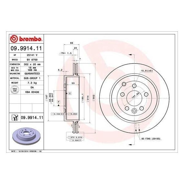 Brembo 09.9914.11 - Disco Freno Oe LR001019 Per Freelander 2 (L359)-image
