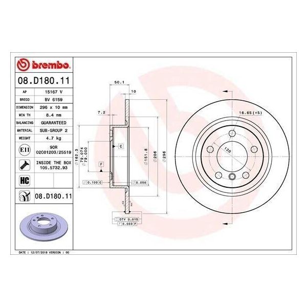 Brembo 08.D180.11 - Disco Freno Oe 34219808513 Per R60, R61-image